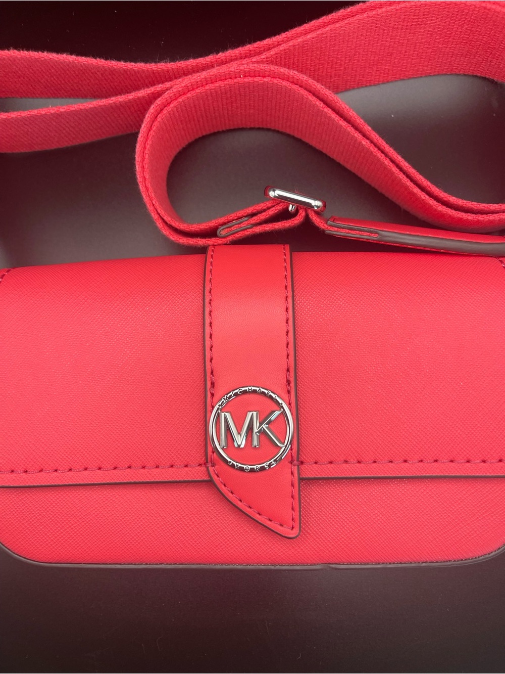 Michael Kors Red Saffiano Crossbody with MK Emblem - Picture 2 of 9